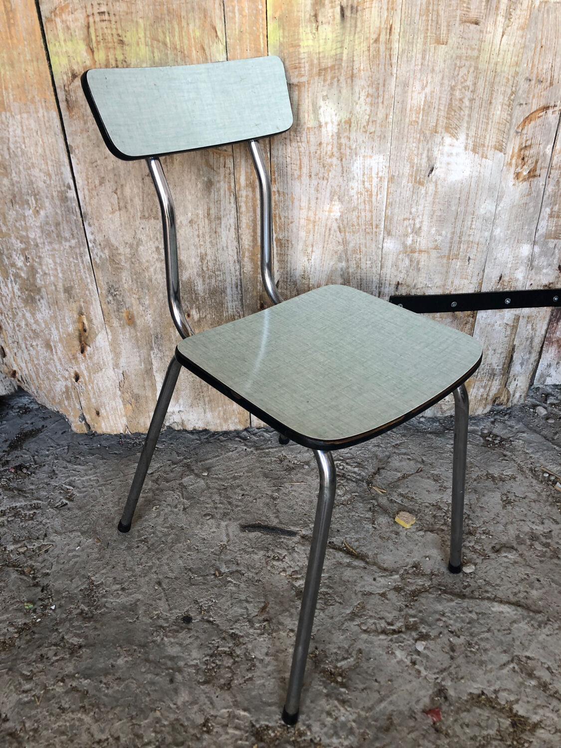 Chaise cuisine en formica vert avec pied metal années 70 vintage #a035