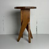 Midcentury brutalist artisanal rustic handcrafted stool, France 1960s