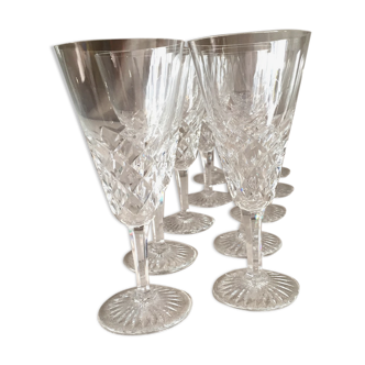 Suite of 10 champagne flutes in crystal of baccarat model burgos