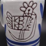 Enamelled terracotta pitcher, bird decoration engraved by Michel Barbier, Vallauris circa 1970