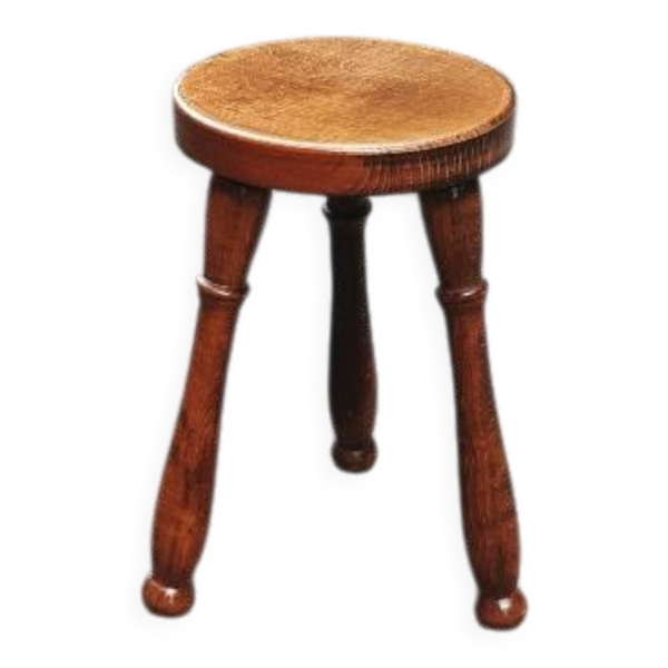 Tabouret tripode en chêne massif, France années 70