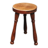 Tabouret tripode en chêne massif, France années 70