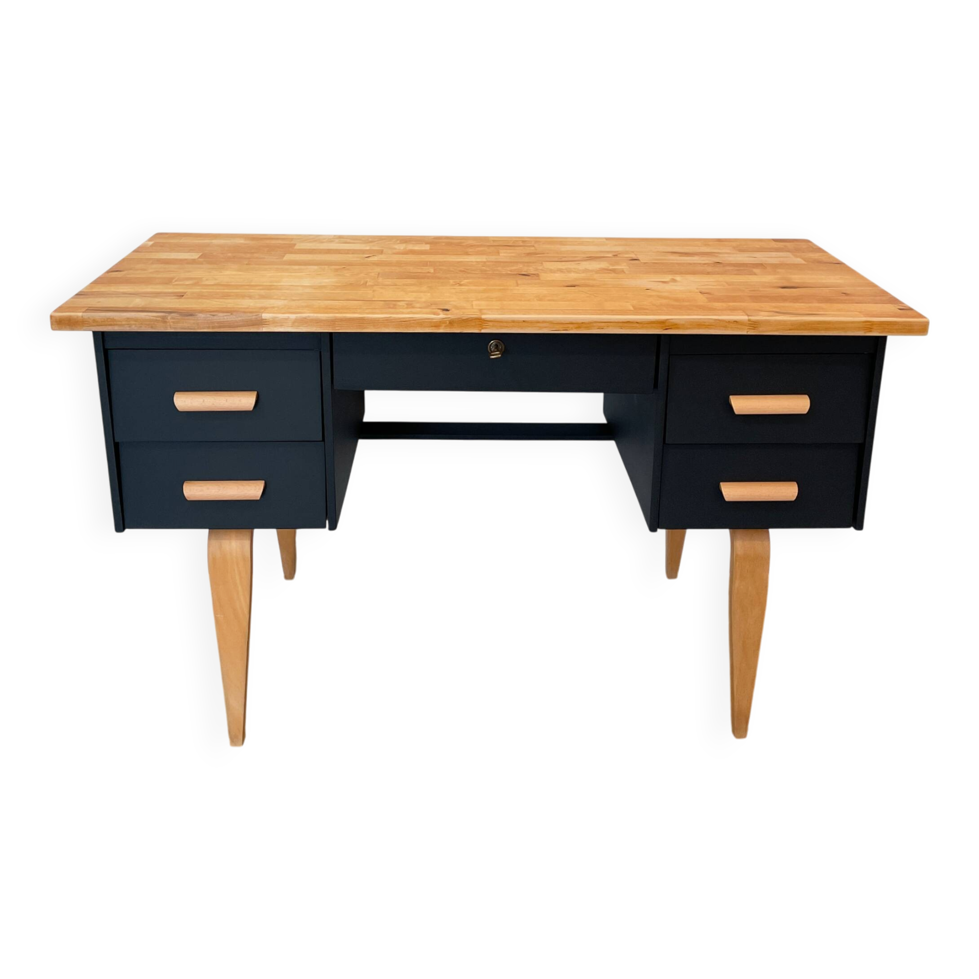 Vintage desk, Scandinavian style, Black lacquer and Beech