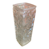 Vase Ancien Rectangle Verre Moulé Décor Soleil Années 70 Vintage #D757