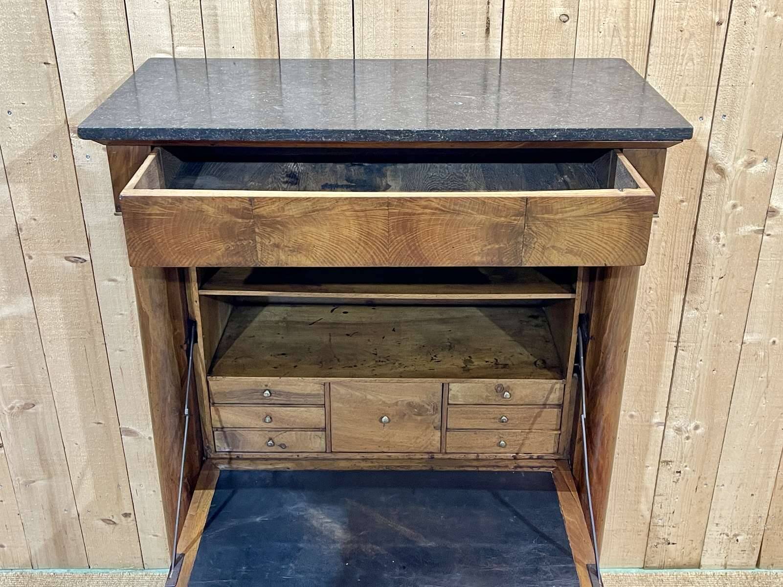 Empire period secretary in walnut, oak and black marble top
