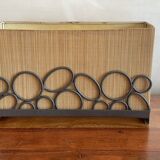 Rectangular straw and steel lamp