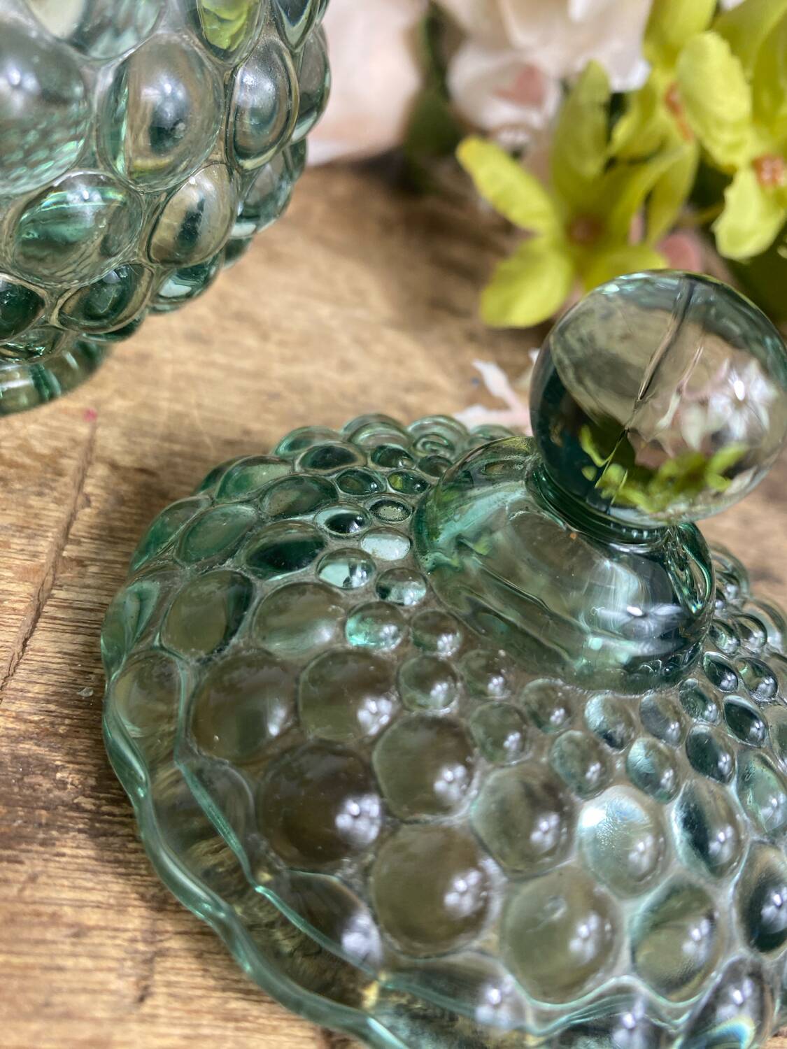 Glass candy box, embossed bubbles