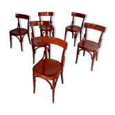 Set of 6 vintage 70s curved varnished wood bistro chairs