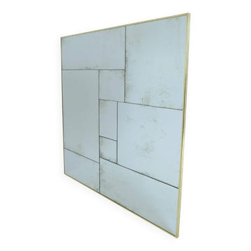 Custom industrial handcrafted mirror with authentic aged brass frame L