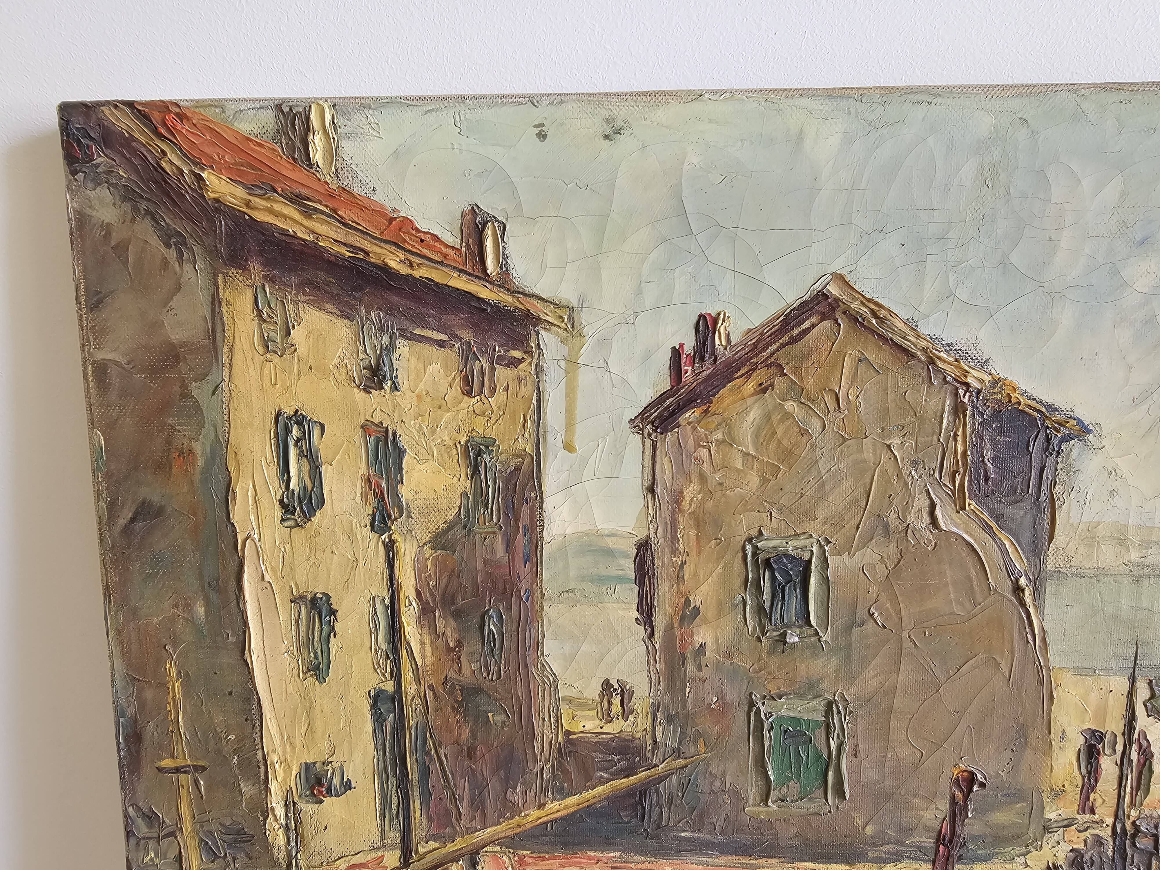 Oil on Canvas Marine Port of Martigues Signed (to be identified) Accid