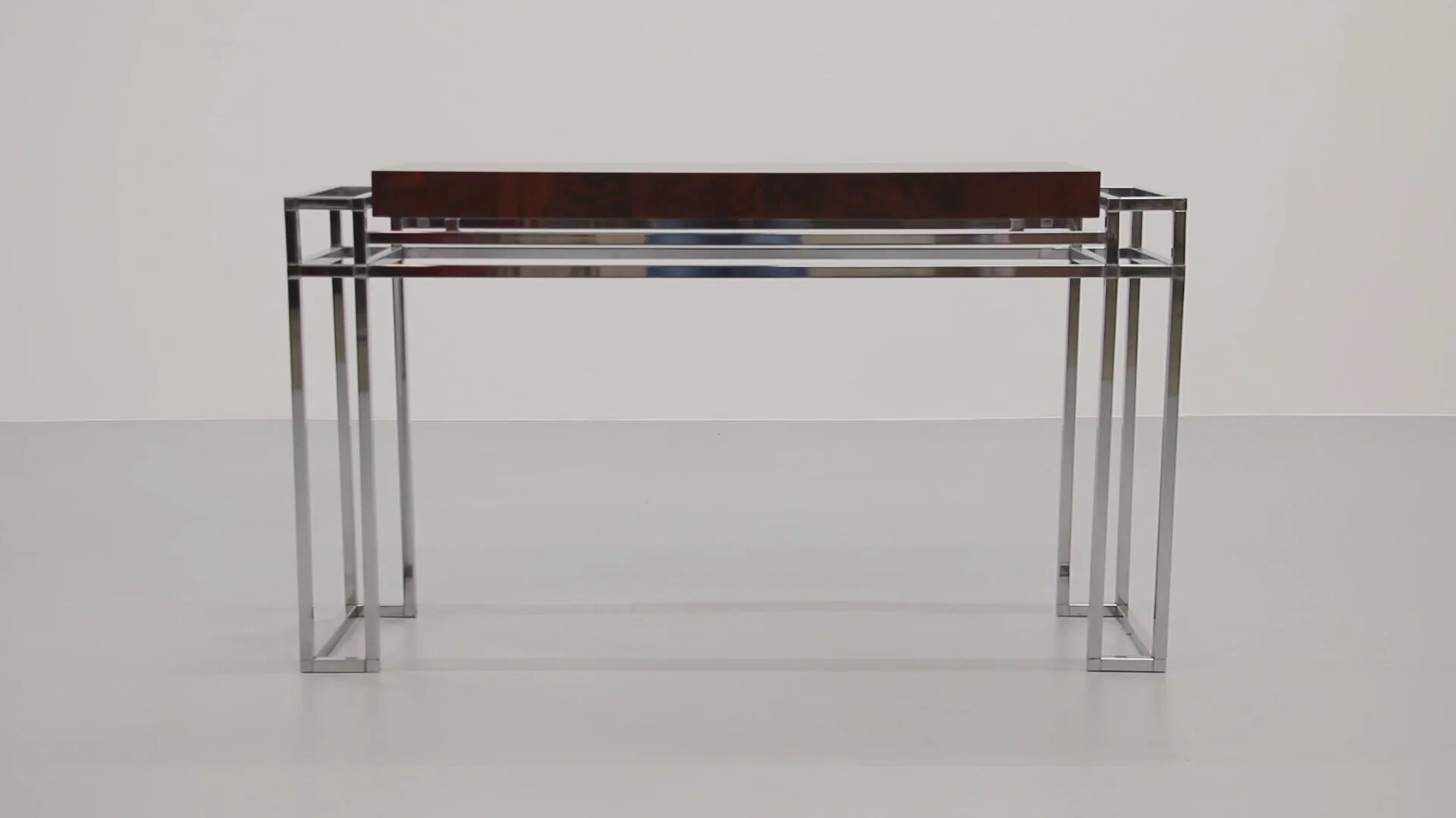 Table console en chrome et bois d'Aldo Tura, années 1970