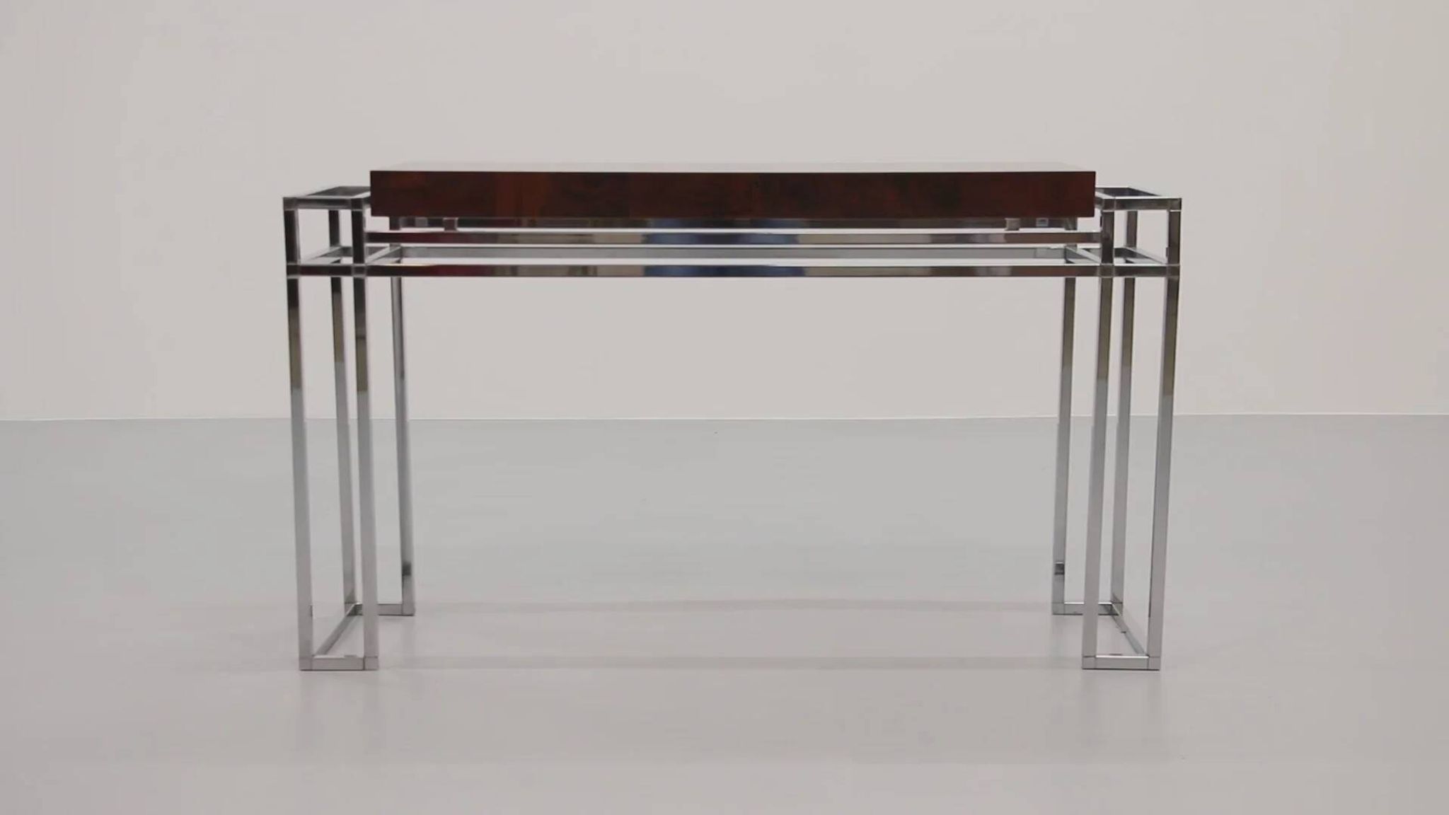 Table console en chrome et bois d'Aldo Tura, années 1970