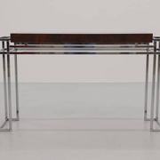 Table console en chrome et bois d'Aldo Tura, années 1970