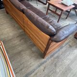 Scandinavian bench in solid teak and leather 1970
