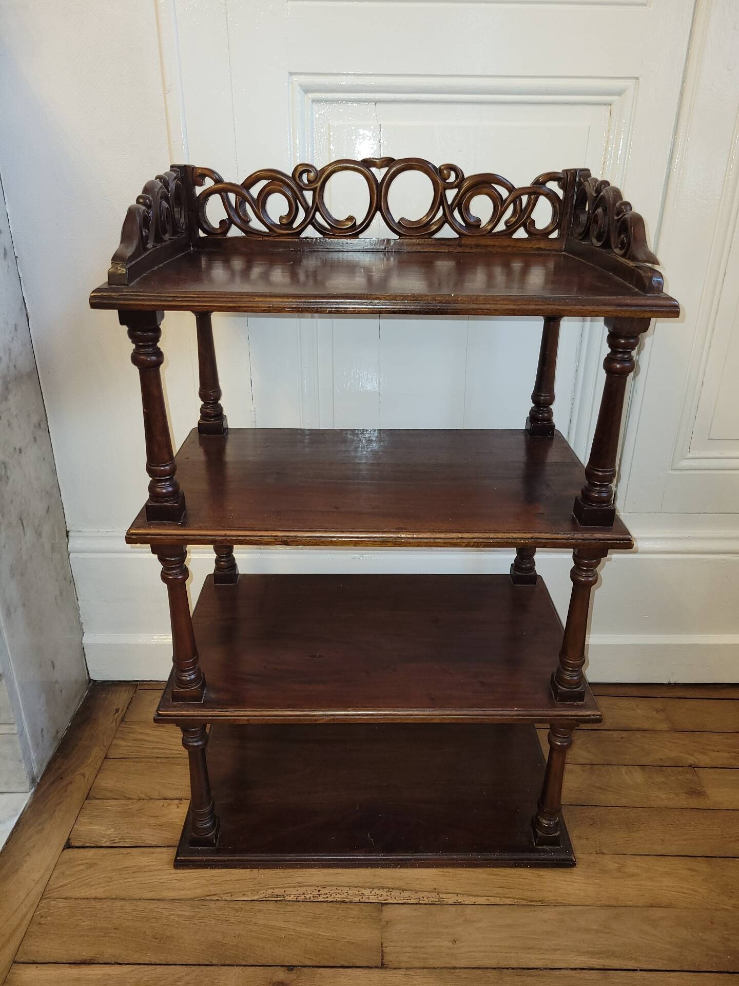 Antique Art Nouveau shelf in carved wood