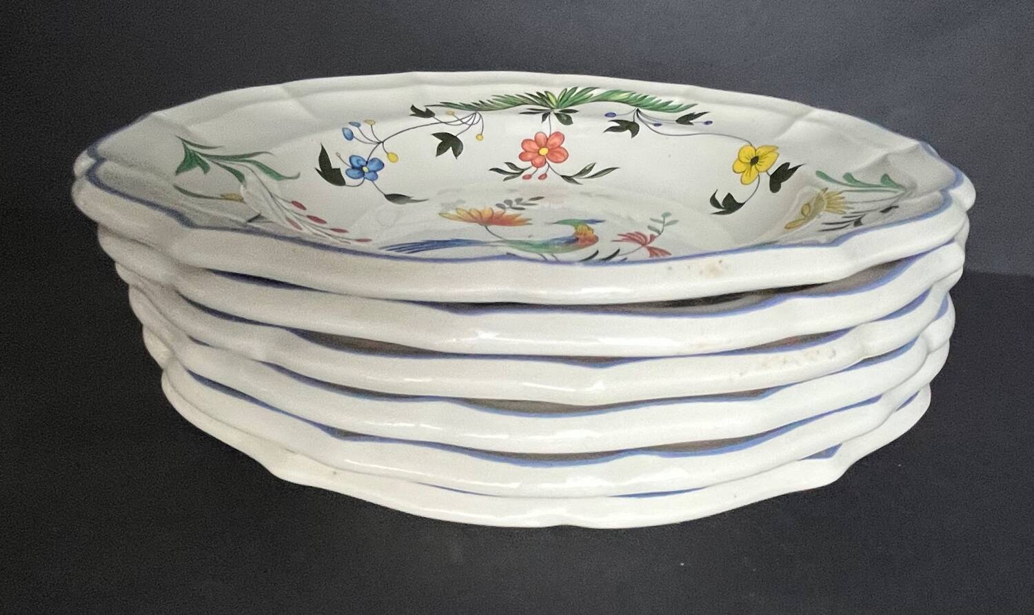 6 soup plates gien birds of paradise