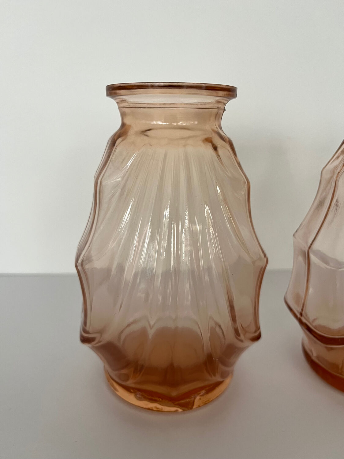 Pair of small pink glass Art Deco vases