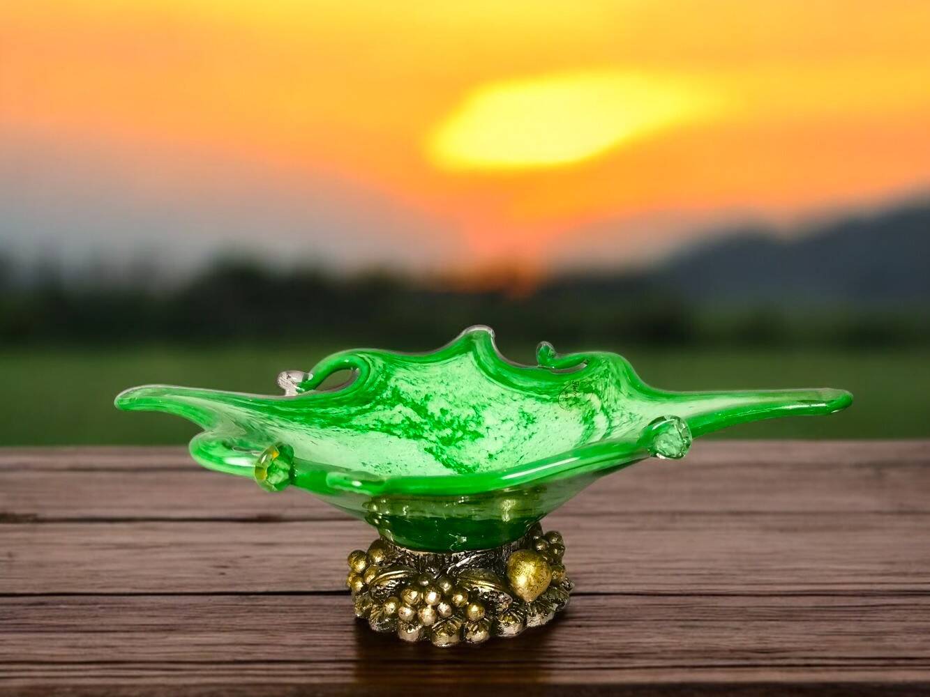 Italian Green Murano Glass and Sterling 925 Silver Vase