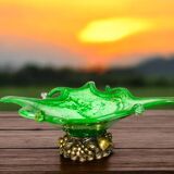 Italian Green Murano Glass and Sterling 925 Silver Vase