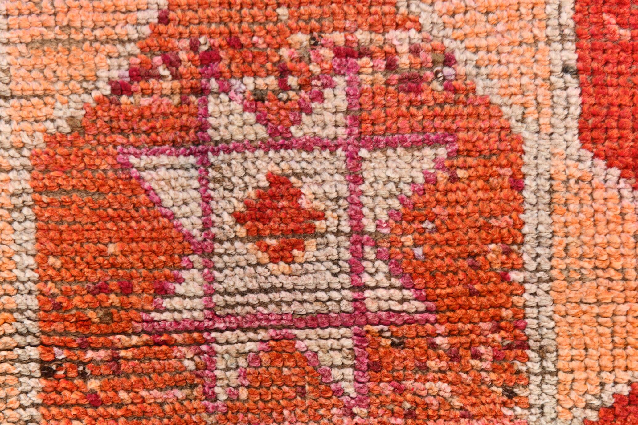 Tapis de couloir vintage à motif étoilé rouge et rose, 98 x 285 cm