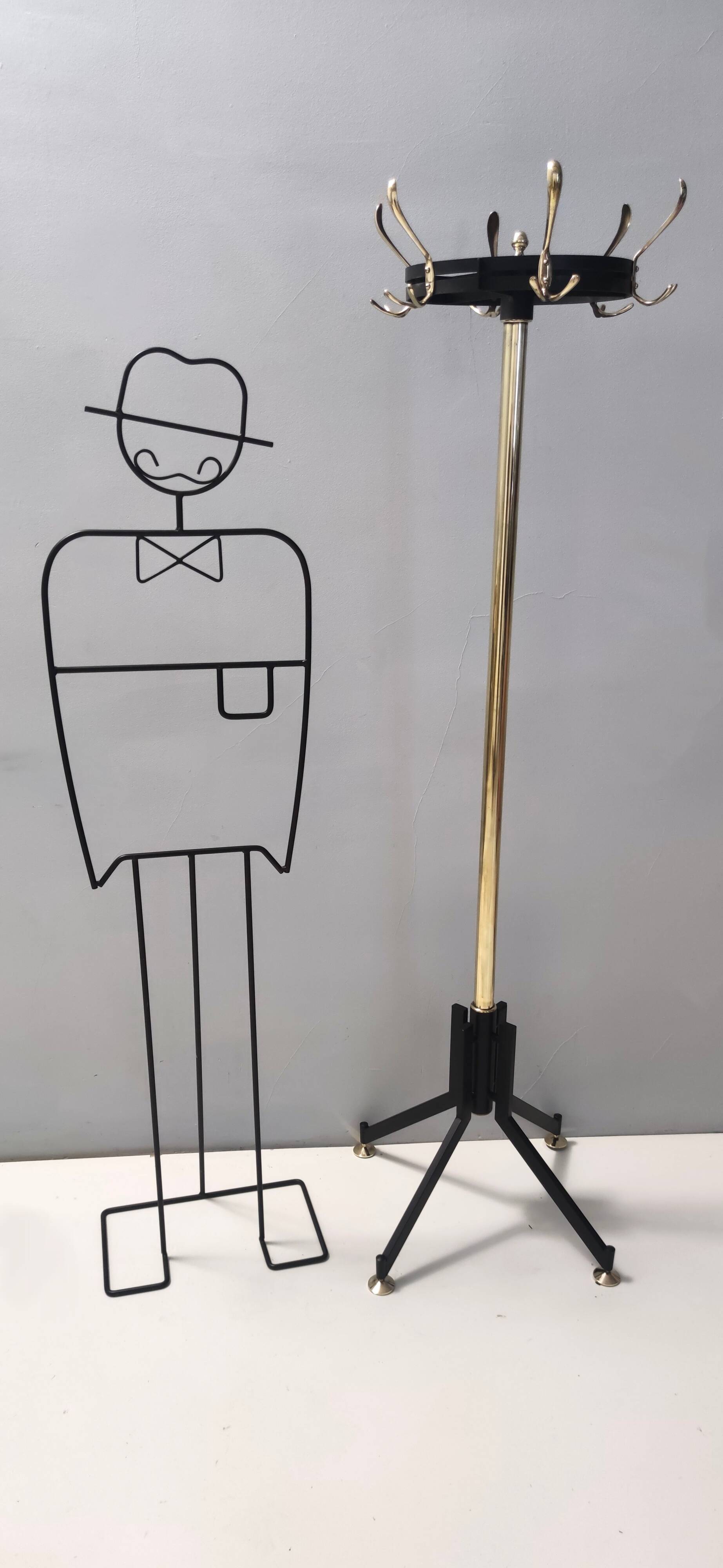 Revolving Brass and Varnished Iron Coat Rack, Italy