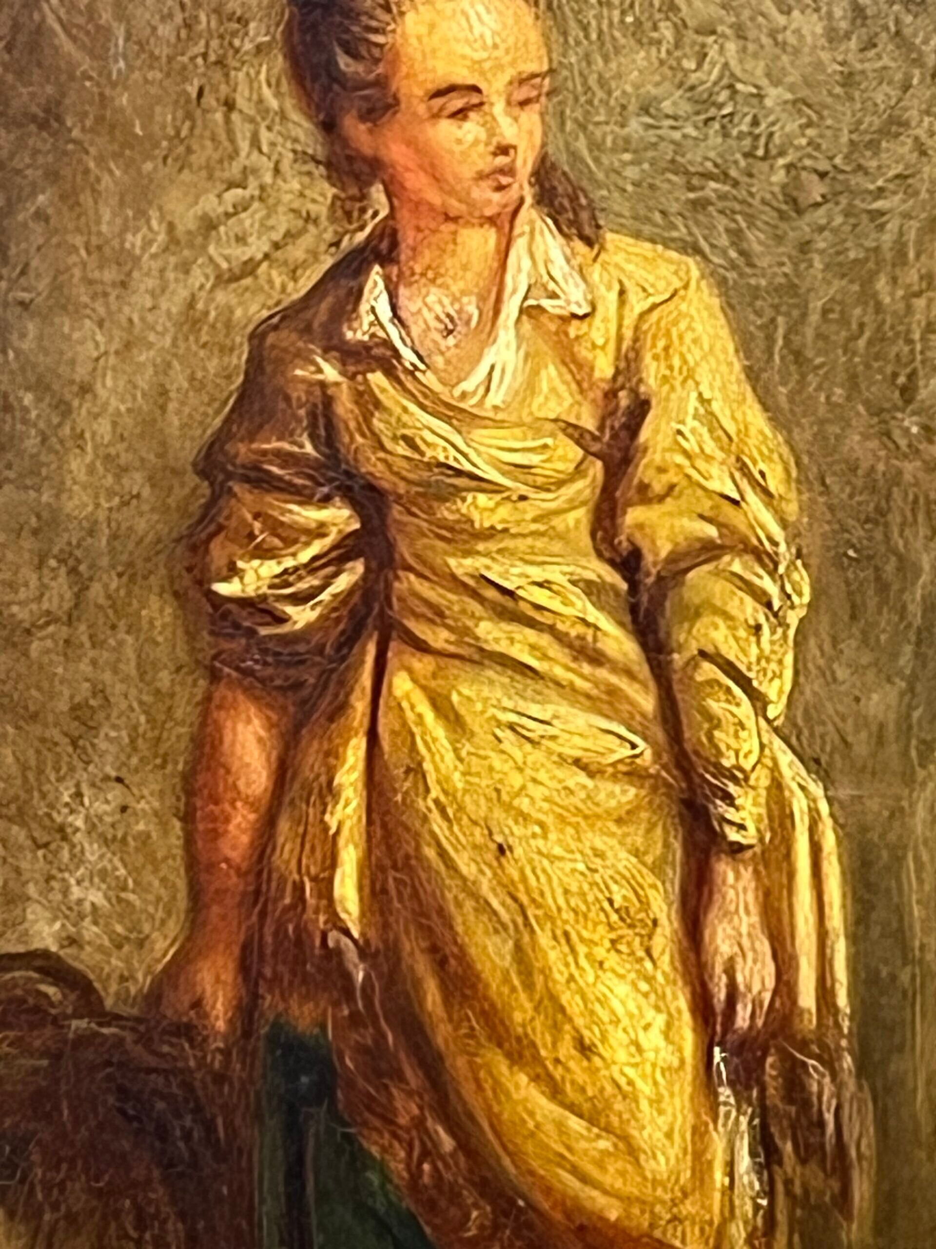 Oil on wood panel, woman with basket, signed LP, Jean Baptiste Le Prince?