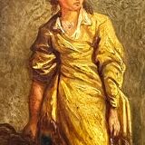 Oil on wood panel, woman with basket, signed LP, Jean Baptiste Le Prince?