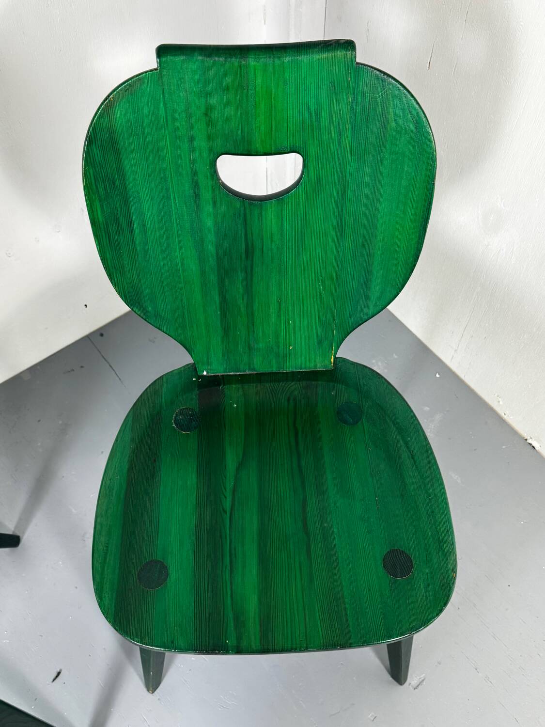 Set of 4 Swedish green pine designer chairs from Svensk Fur, 1950s of