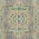 Vintage Turkish Rug in Shades of Green. Hand knotted Floral Medallion Design Carpet