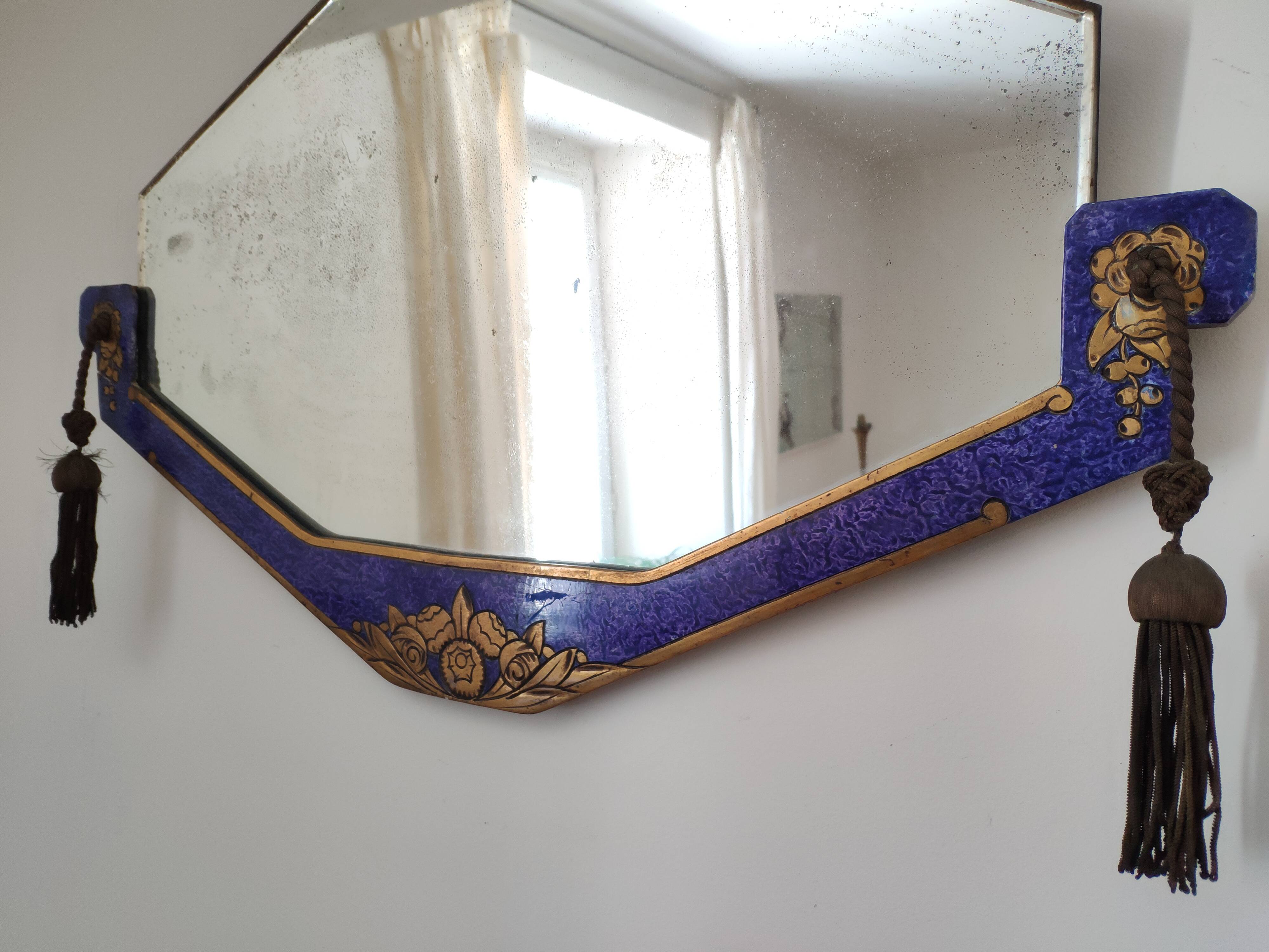 Blue art deco mirror 20/30 years - 70x40cm