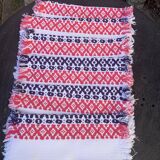 6 towels in Basque cotton patterns pink and indigo blue vintage