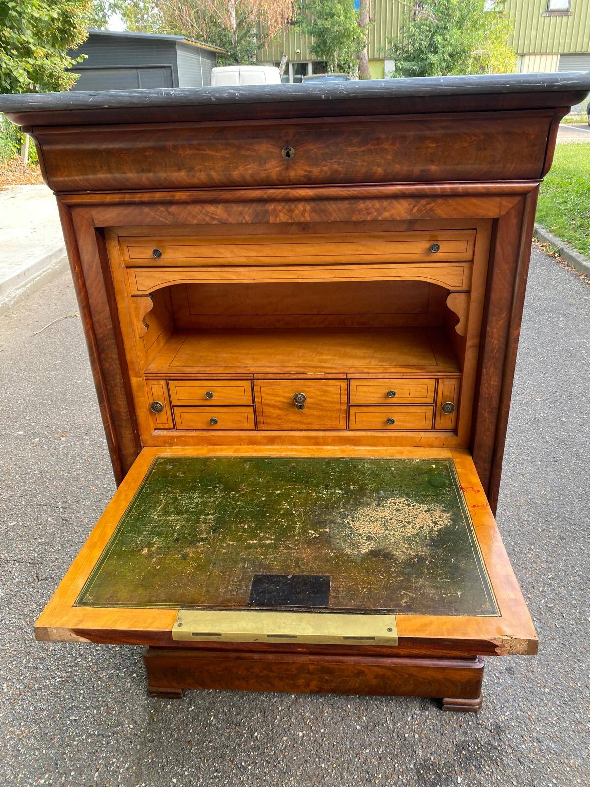 Louis Philippe burr walnut and marble secretary from the 19th century