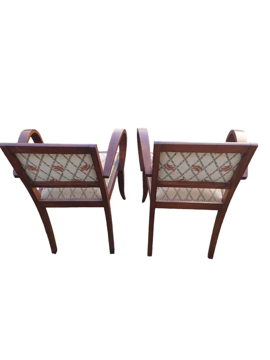 Pair of bridge armchairs in wood and fabric, 1940