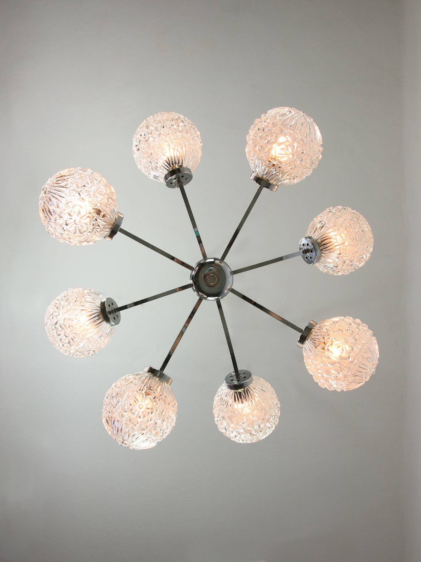 Mid-century Italian 8-Arm Chrome and Crystal Chandelier, 1960s