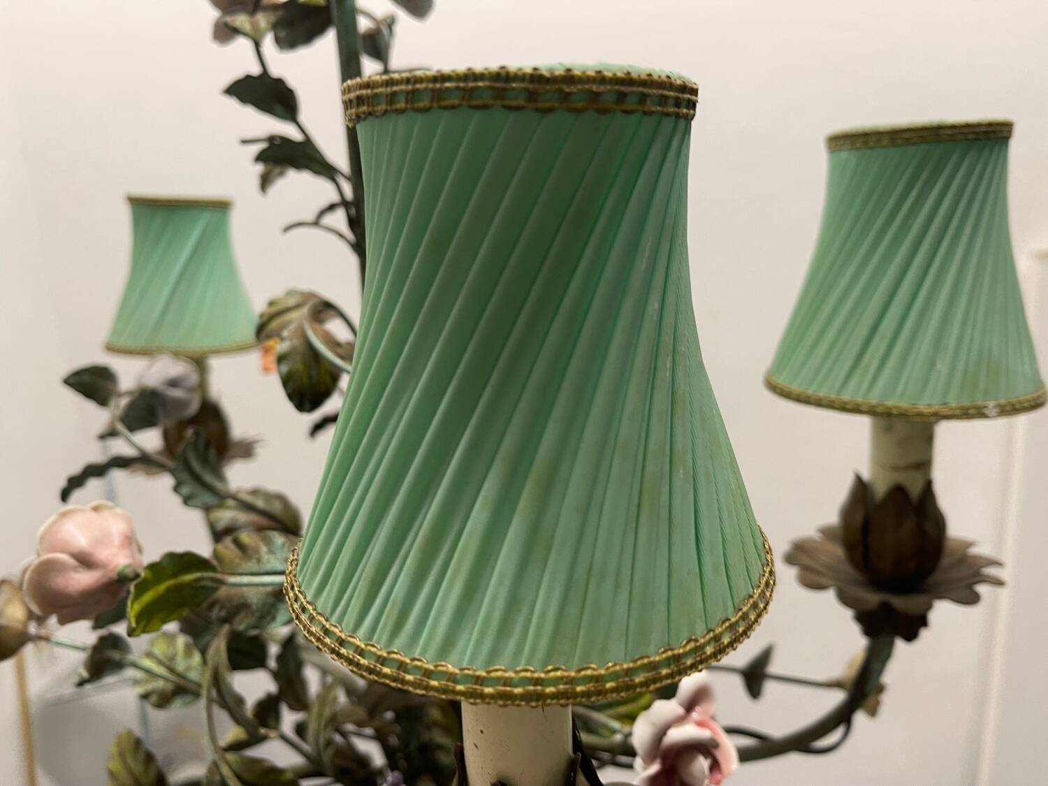 Vintage Tole Ceramic Flower Chandelier 1950’s