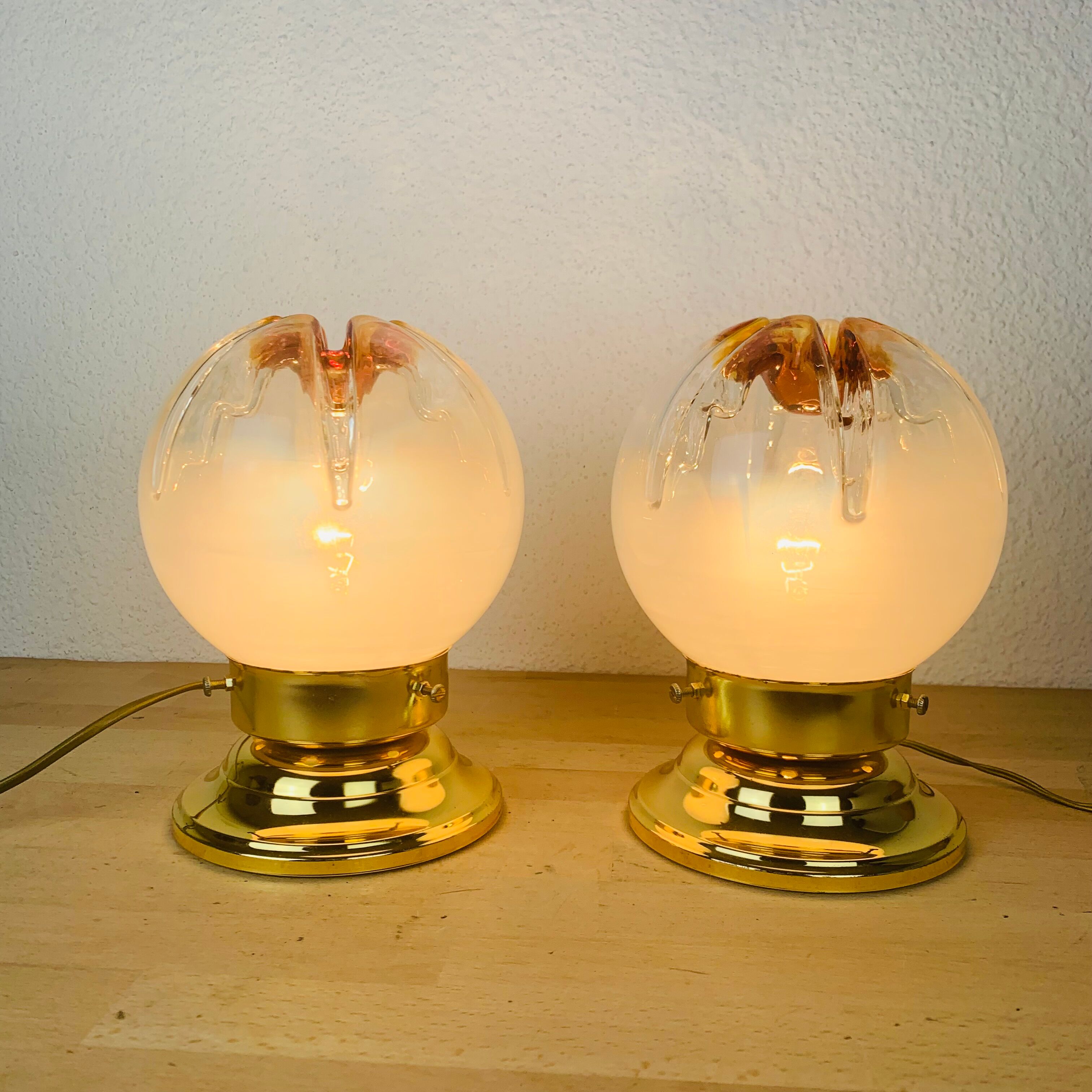 Pair of Mazzega Murano Hollywood Regency gold lamps