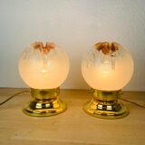 Pair of Mazzega Murano Hollywood Regency gold lamps
