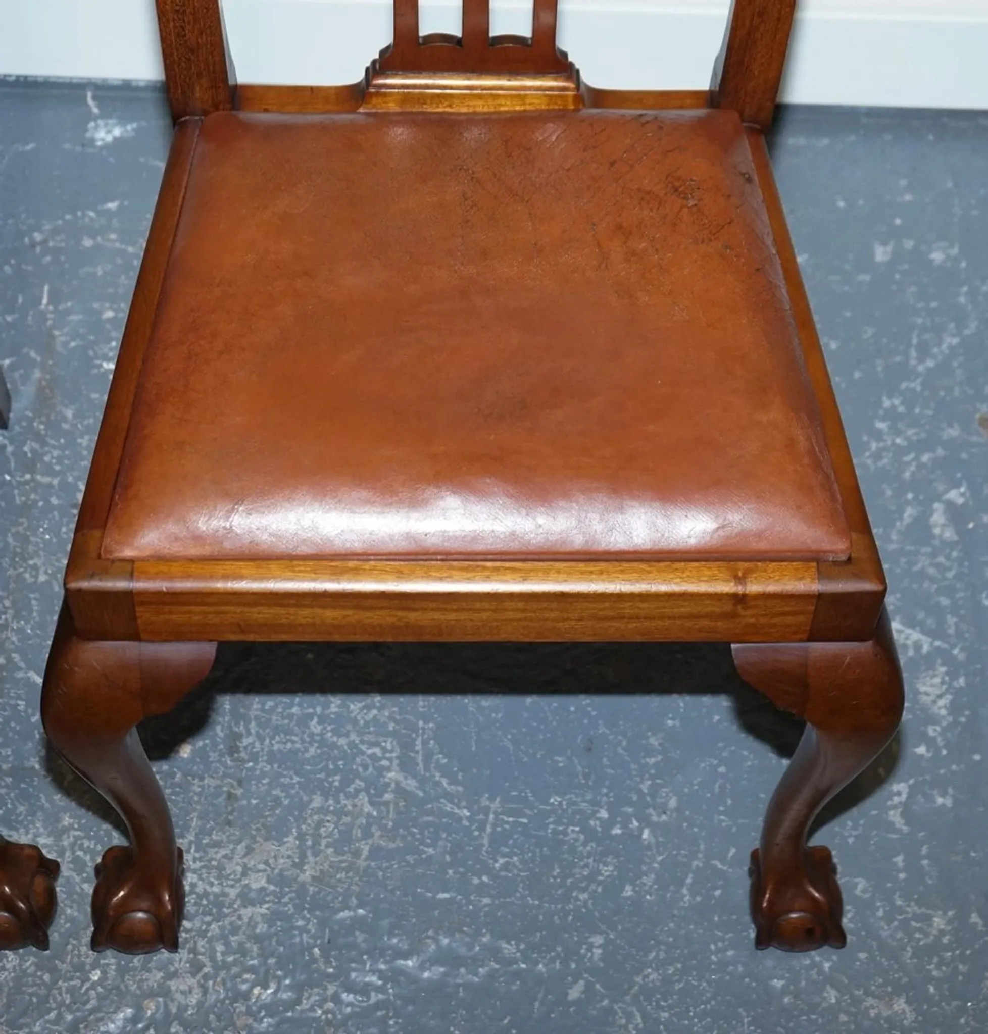 Chippendale Style Dining Chairs with Leather Seats, Set of 5