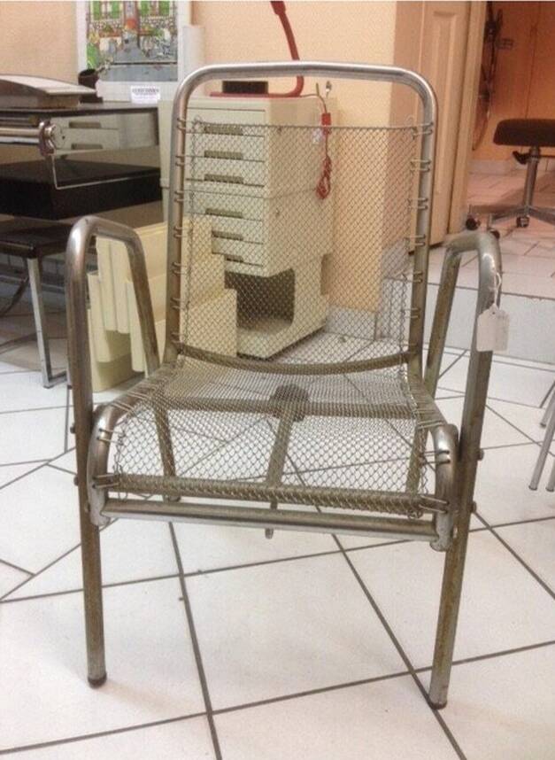 Vintage armchair in ribbed fabric and chrome steel from the 1940s France