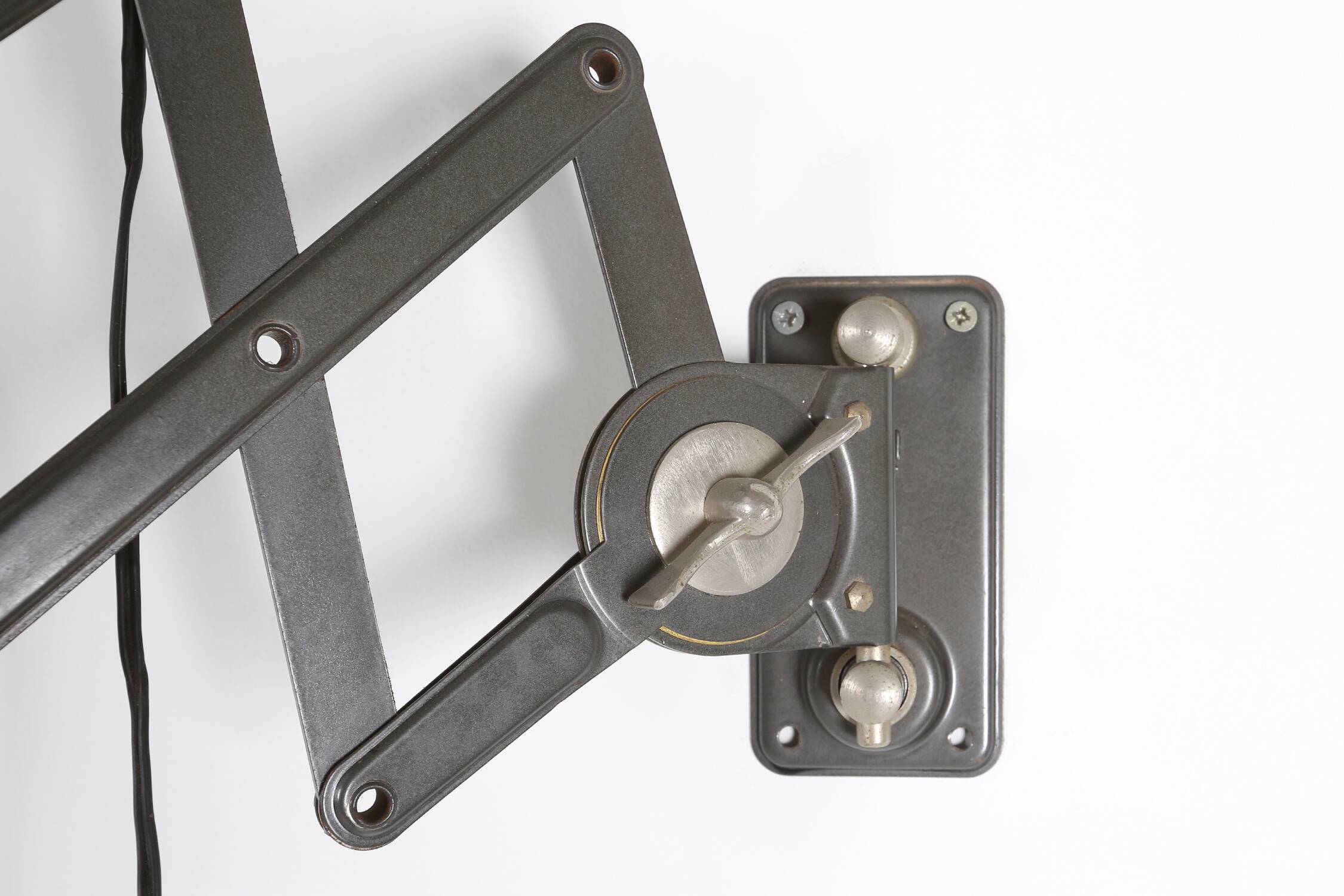 Bauhaus black metal agi belgium scissor wall lamp ca. 1920
