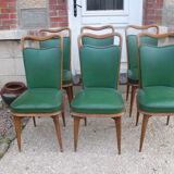 Series 6 chairs imitation green leather 1950