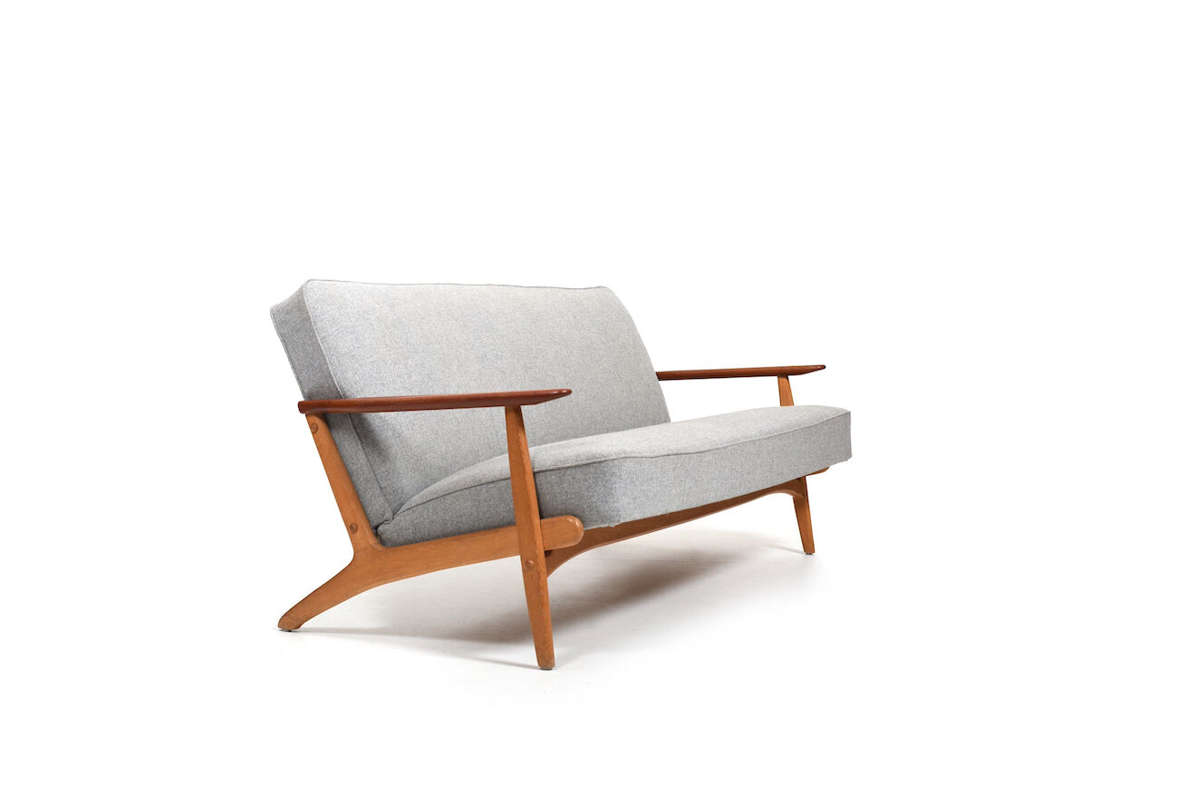 1950s danish 3-seater sofa in solid oak and teak