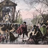 Set 4 lithograph les saisons after nicolas lancret, engraver chapollion and de mare, 20th century print