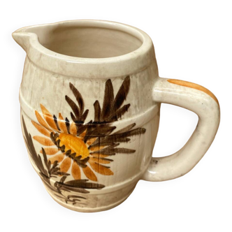Antique Barrel Shaped Pitcher Beige Ceramic Vintage Flower Decor