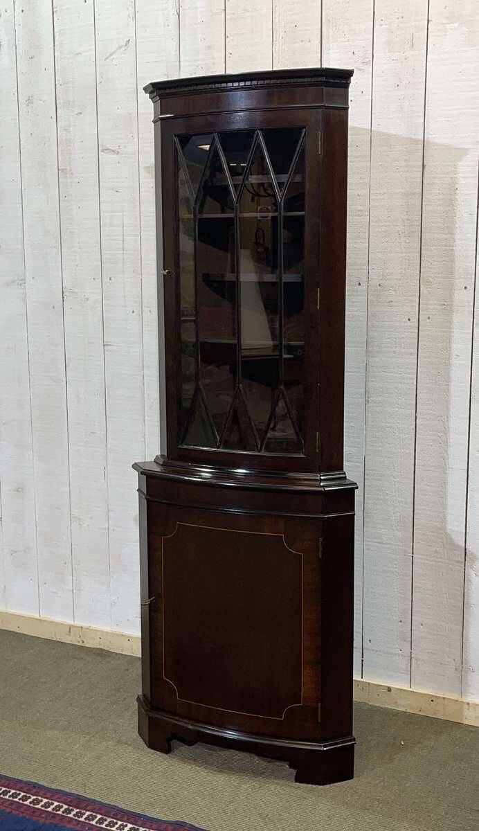 1950s English mahogany corner cabinet