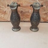 Pair of vintage painted black decor brass vase