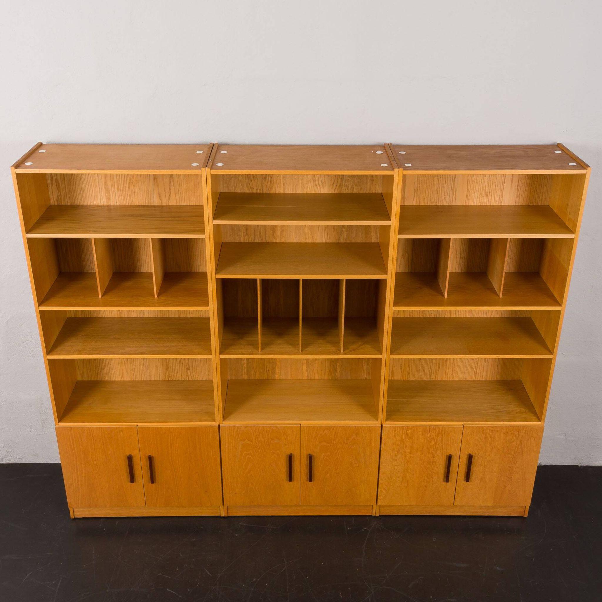 Ib Kofod Larsen Danish oak 3 modules bookshelf vinyl records shelves for Faarup, Denmark, 80s
