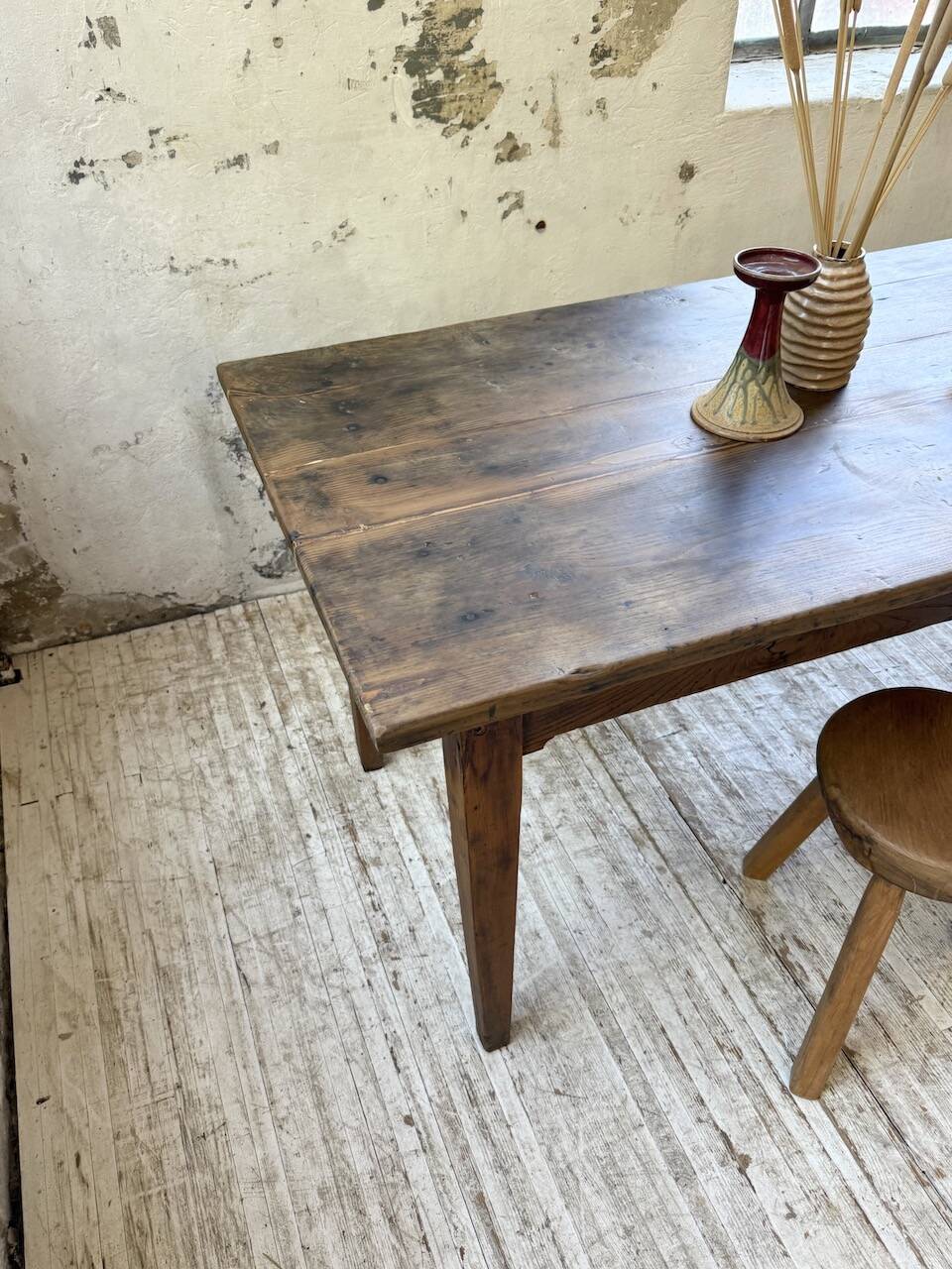 1950s oak farmhouse table with spindle legs