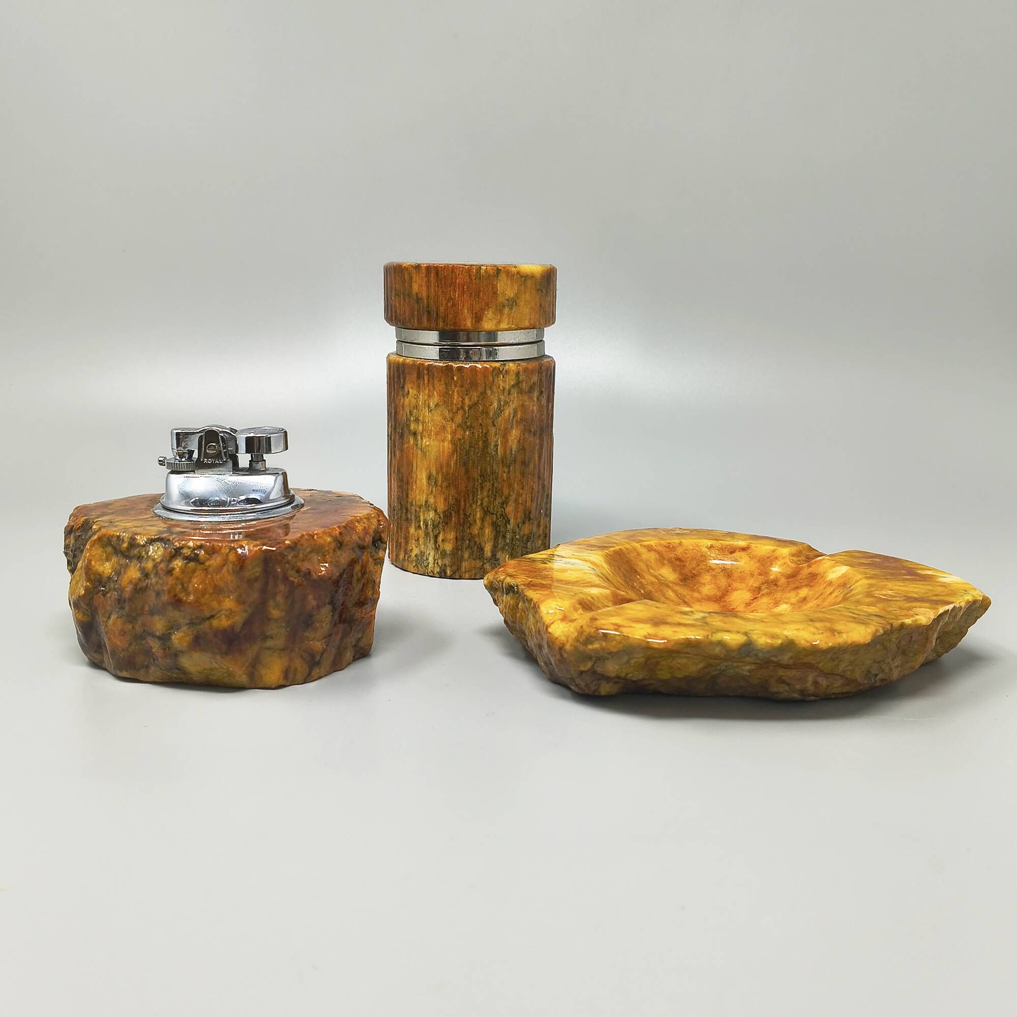 1960s Mid-Century Modern Italian Alabaster Smoking Set by Romano Bianchi -