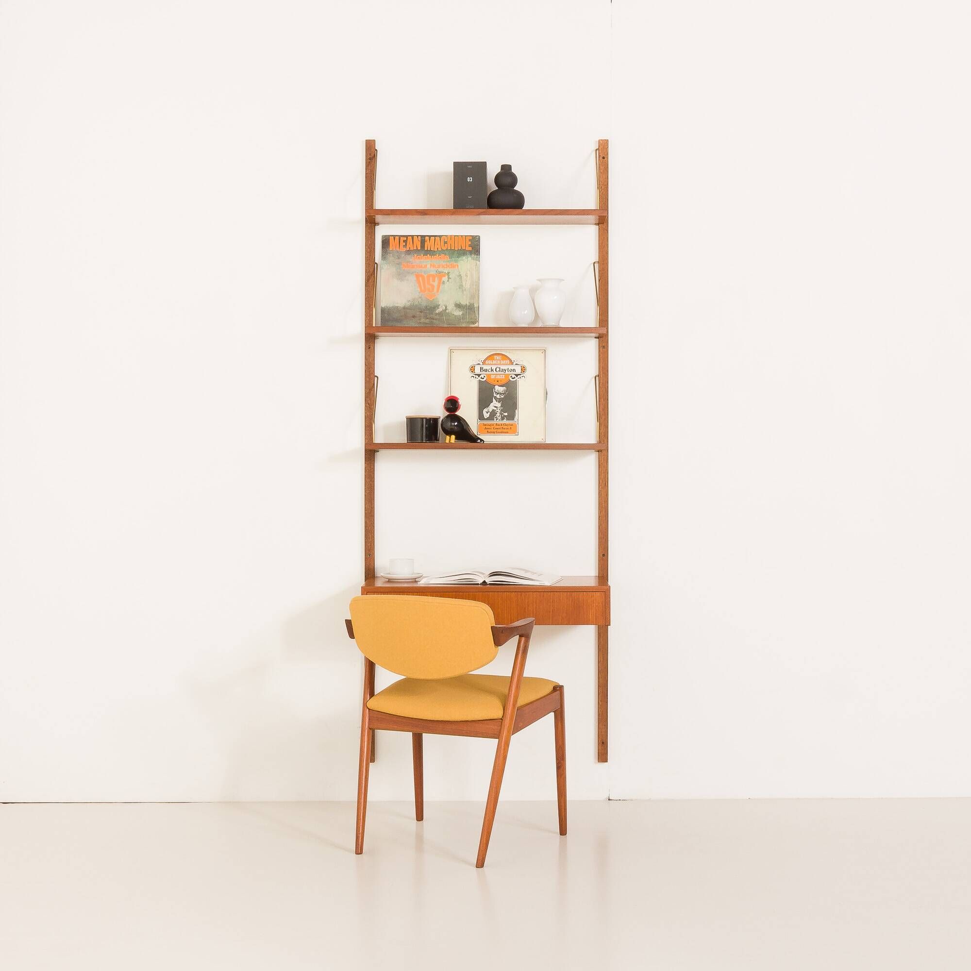 Danish mid-century teak shelving unit with a desk, 1970s